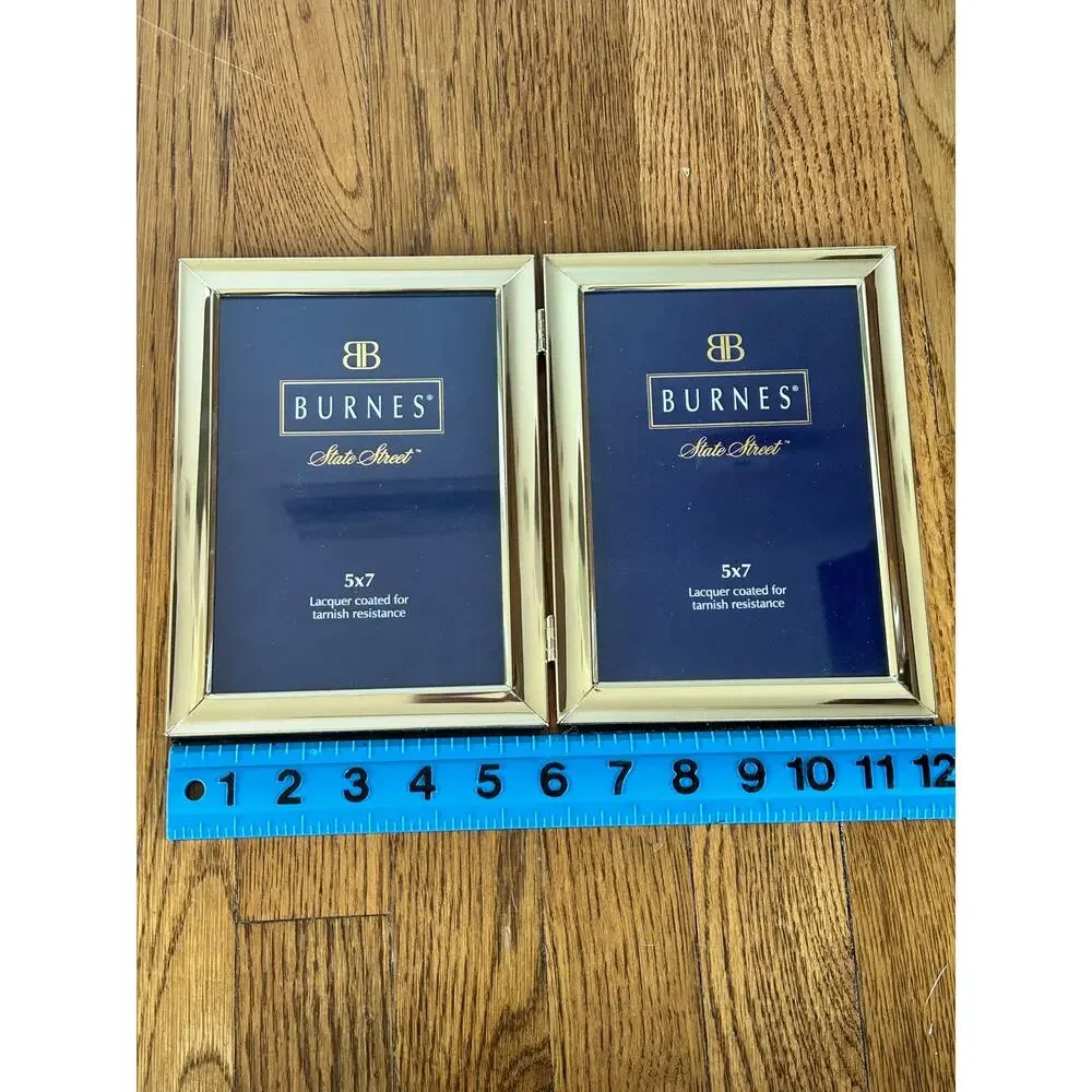 Vintage Burnes State Street Double Hinged Picture Frame 5x7 Gold Book Fold Frame
